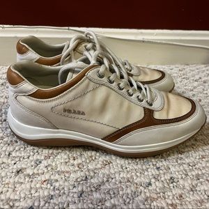 PRE-LOVED Prada fabric and leather sneakers